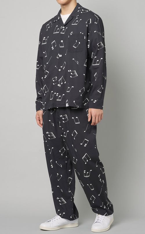 音符柄コットンレーヨンイージーパンツ