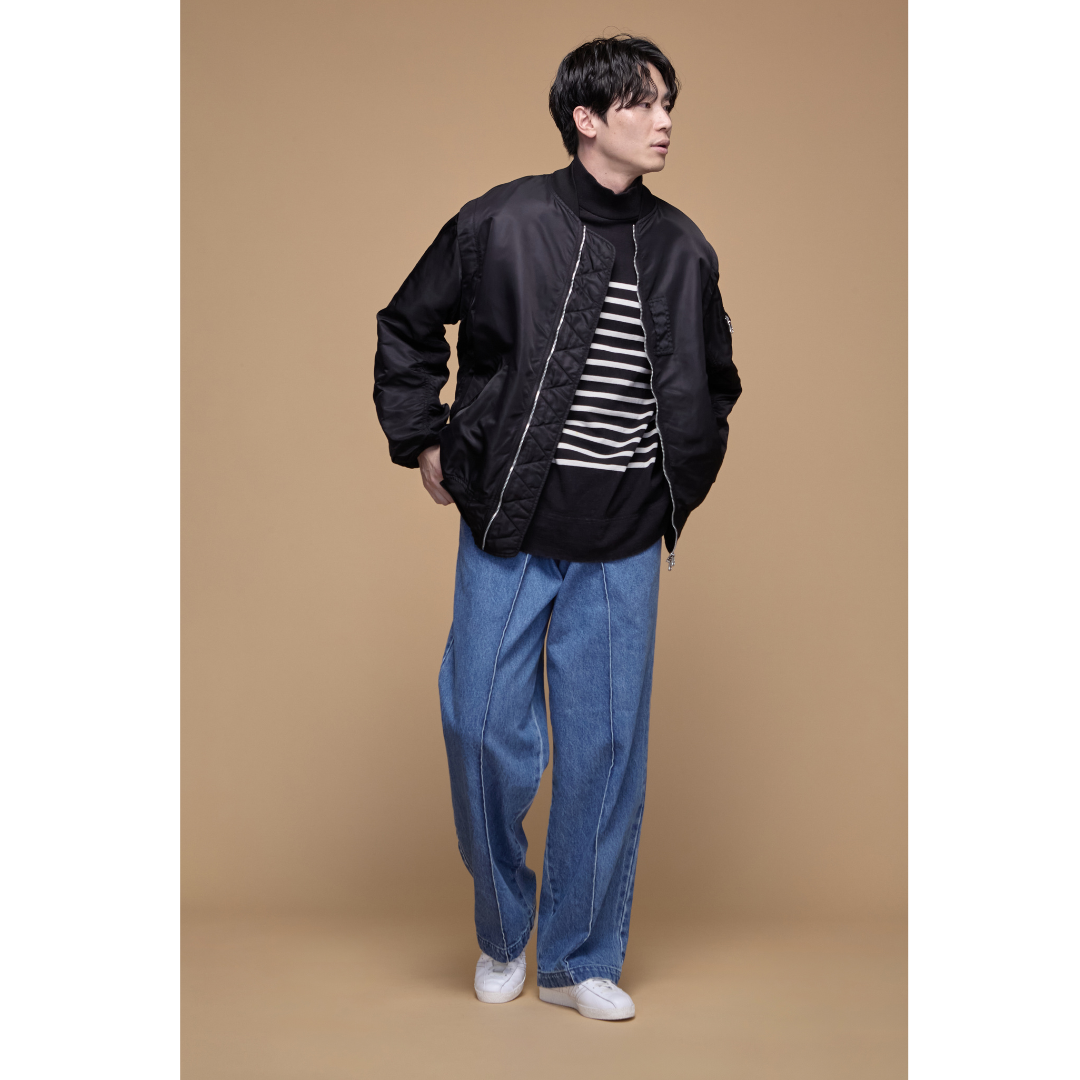 ブラックのMA-1にデニムを合わせた大人ミリタリースタイル