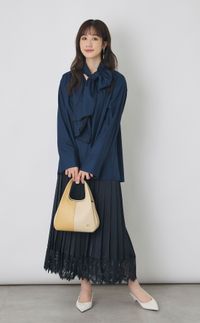 《手洗い可》レーストリムサテンプリーツスカート