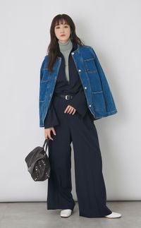 ノーカラーウォッシュドデニムブルゾン