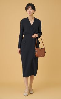 Vネックカシュクールロングワンピース