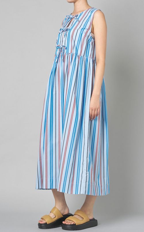 コットンストライプノースリーブワンピース