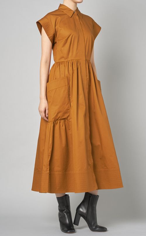 キャップスリーブロングシャツワンピース