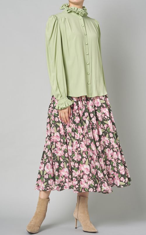 フラワープリントギャザーロングスカート