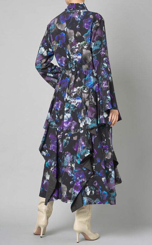 フラワープリントボウタイフレアワンピース