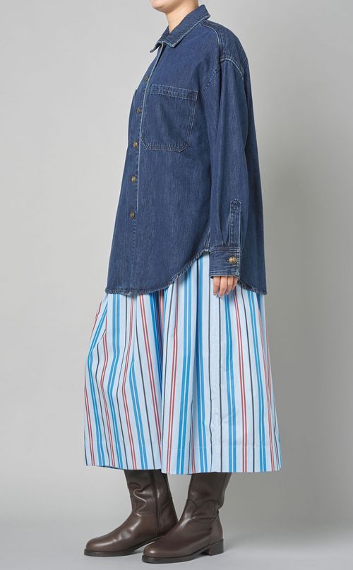 コットンストライプノースリーブワンピース