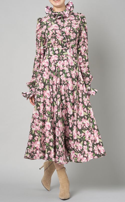 フラワープリントギャザーロングスカート