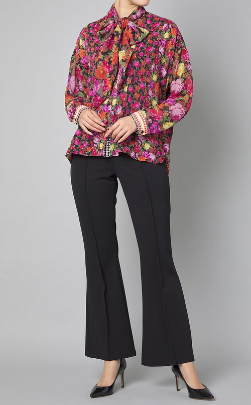 マルチフラワープリントボウタイブラウス