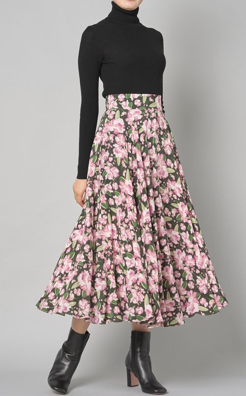 フラワープリントギャザーロングスカート
