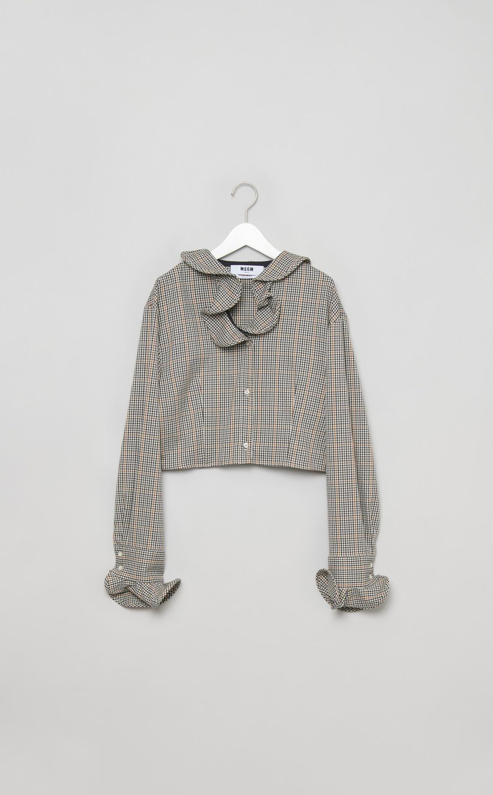 チェックフリルデザインブラウス