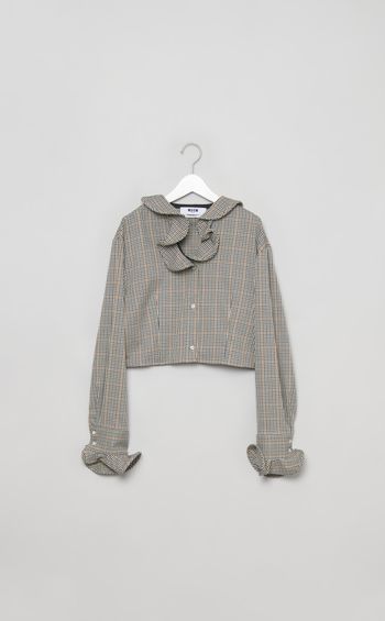 チェックフリルデザインブラウス