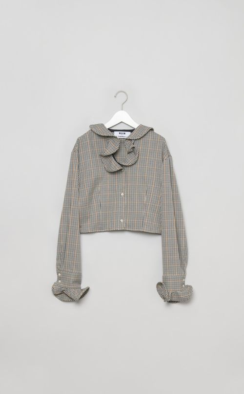 チェックフリルデザインブラウス