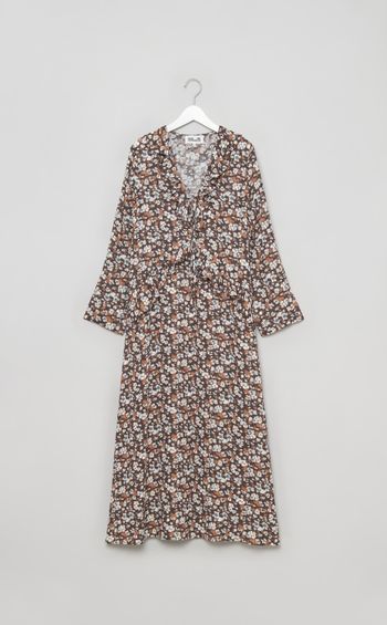 フラワープリントフリルトリムワンピース