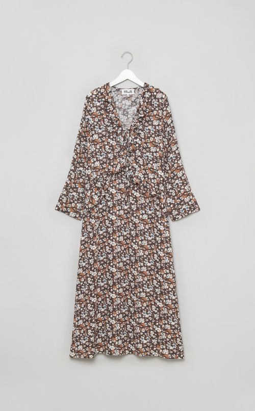 フラワープリントフリルトリムワンピース