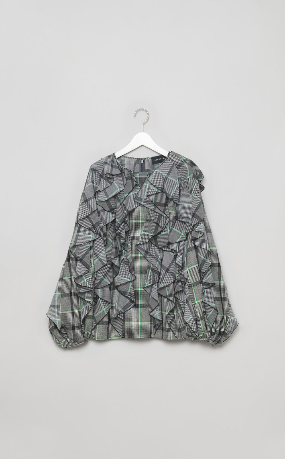 チェックプリントラッフルブラウス