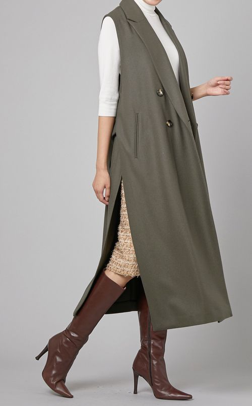 ウール混ロングジレ