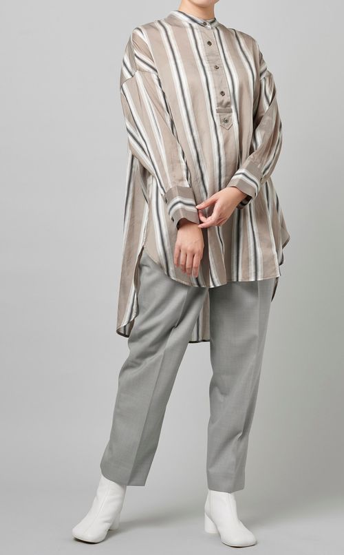 シルク混ストライプシャツ