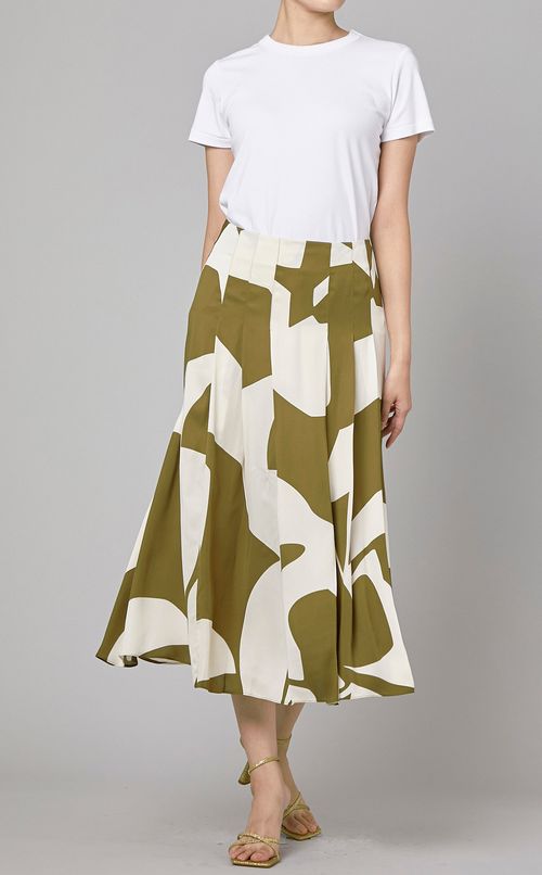 バイカラープリントツイルスカート