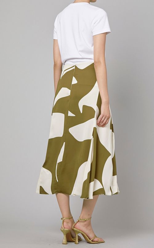 バイカラープリントツイルスカート