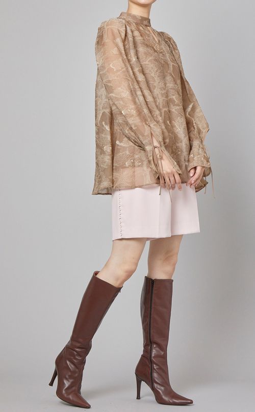 パフスリーブプリントブラウス