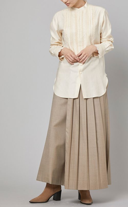 ウール混ラッププリーツパンツ