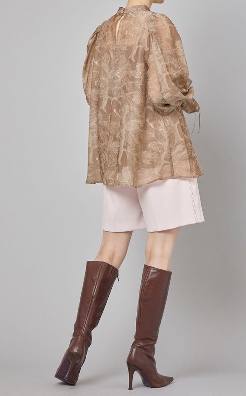 パフスリーブプリントブラウス