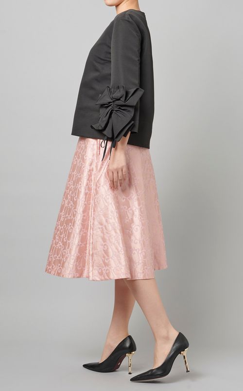 リボンスリーブクルーネックブラウス