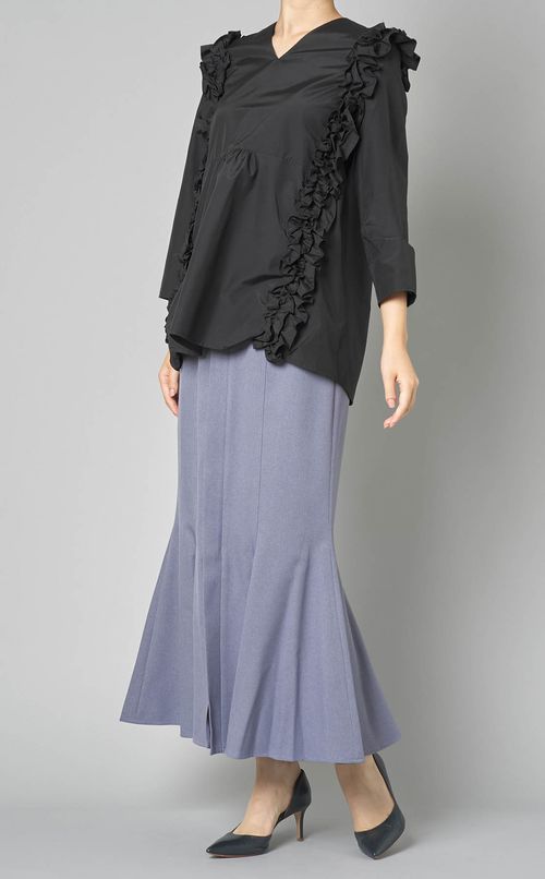 サイドフリルVネックブラウス