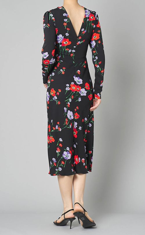 フラワープリントVバックワンピース