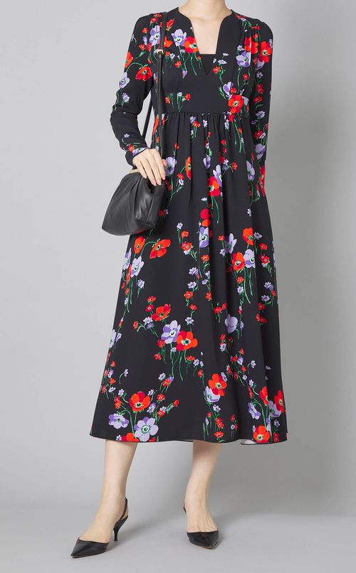 フラワープリントキーネックワンピース