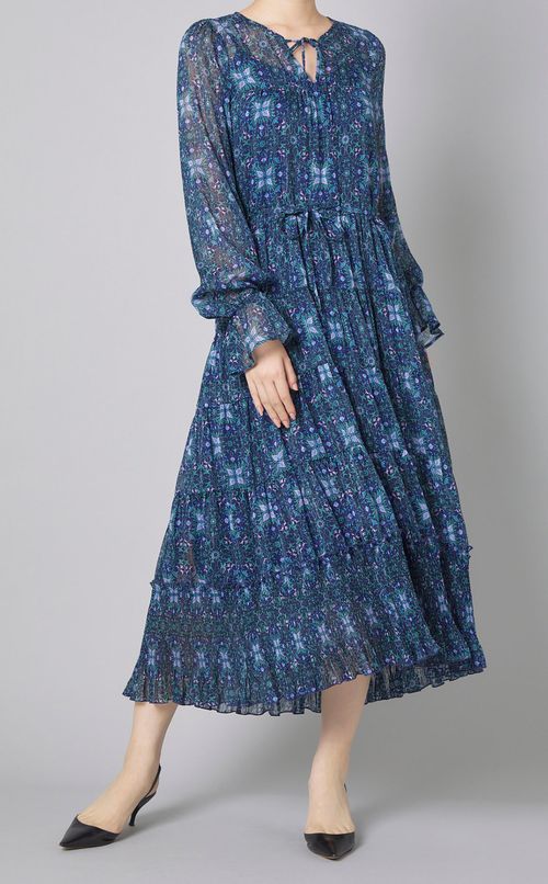 プリントティアードロングワンピース