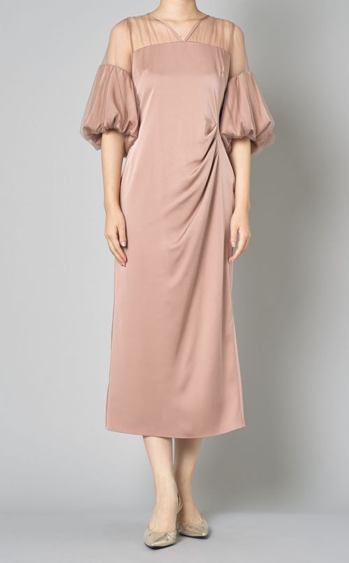 チュールコンビパフスリーブドレス