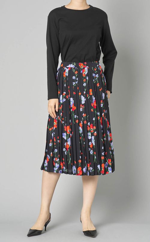 フラワープリントプリーツミディスカート