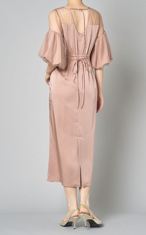 チュールコンビパフスリーブドレス