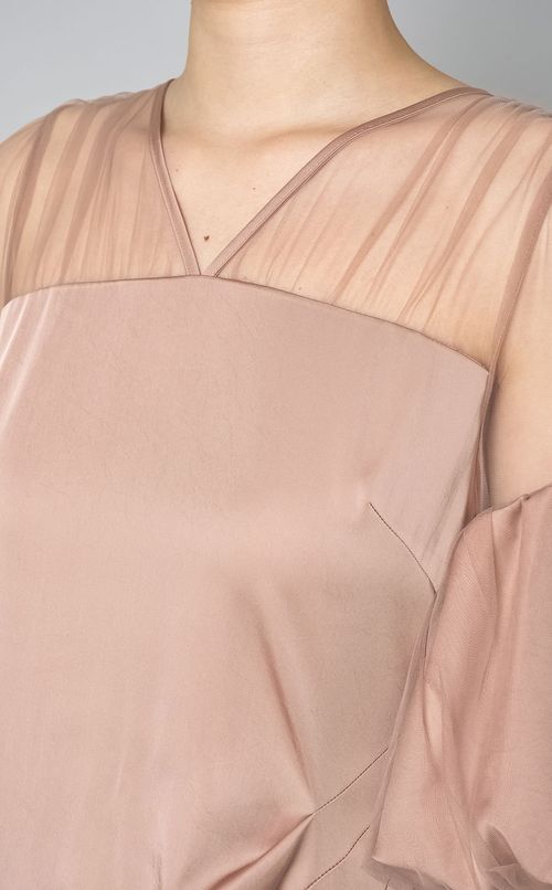 チュールコンビパフスリーブドレス