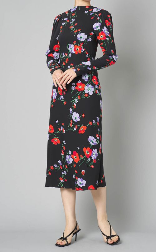 フラワープリントVバックワンピース