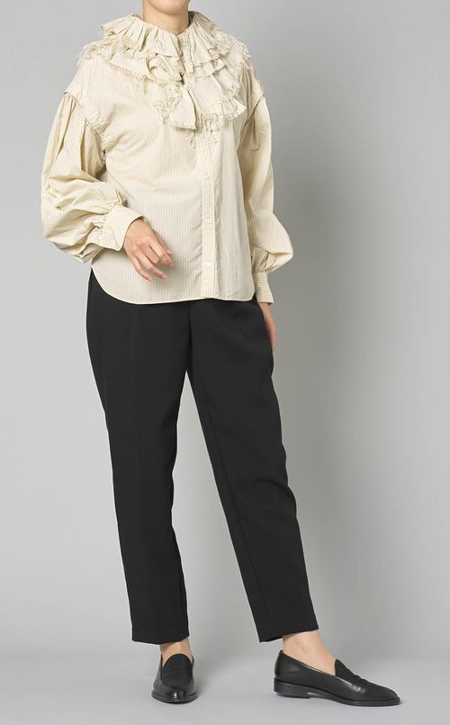 ストライプフリルカラーブラウス