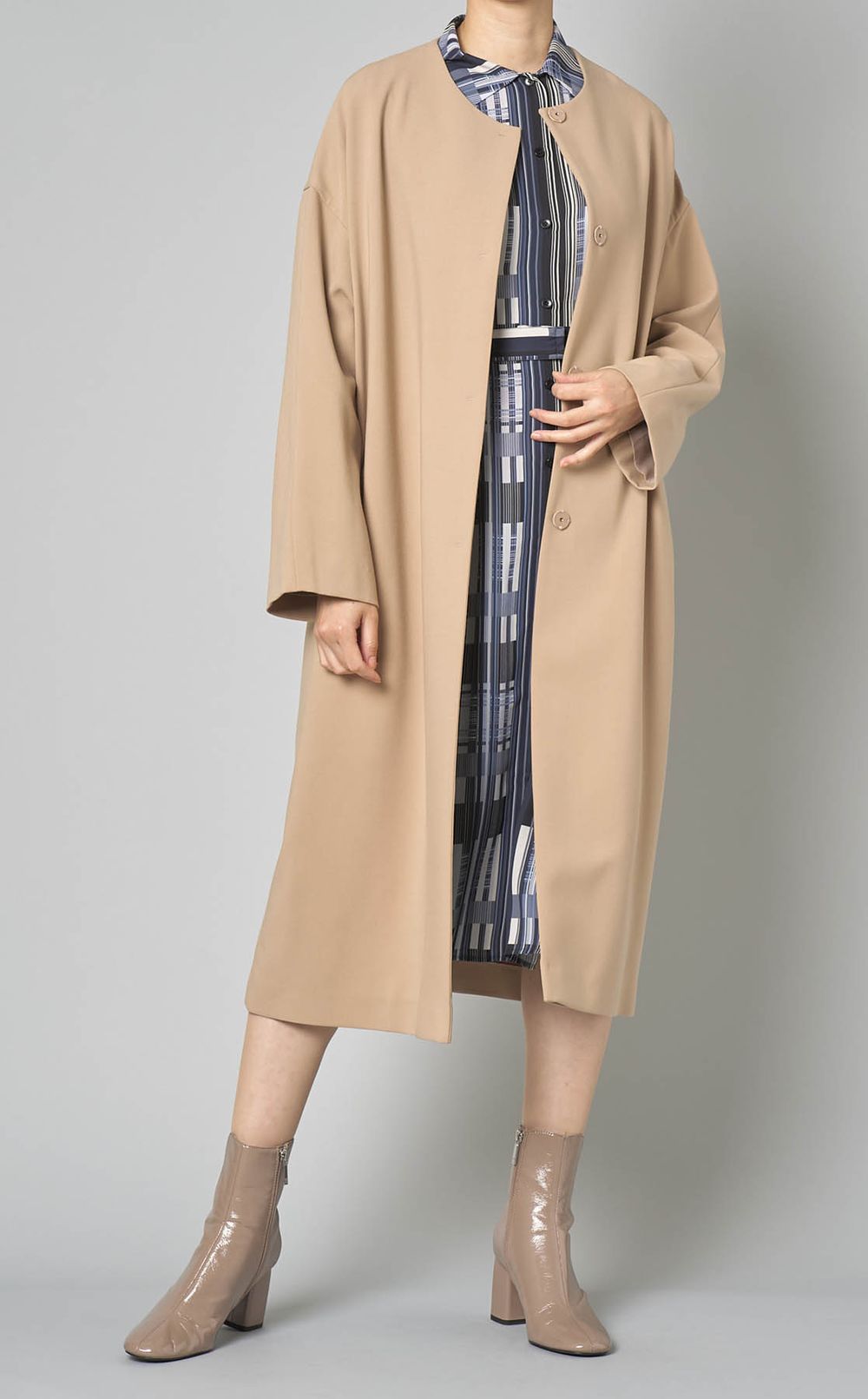 ダブルクロスストレッチノーカラーコート