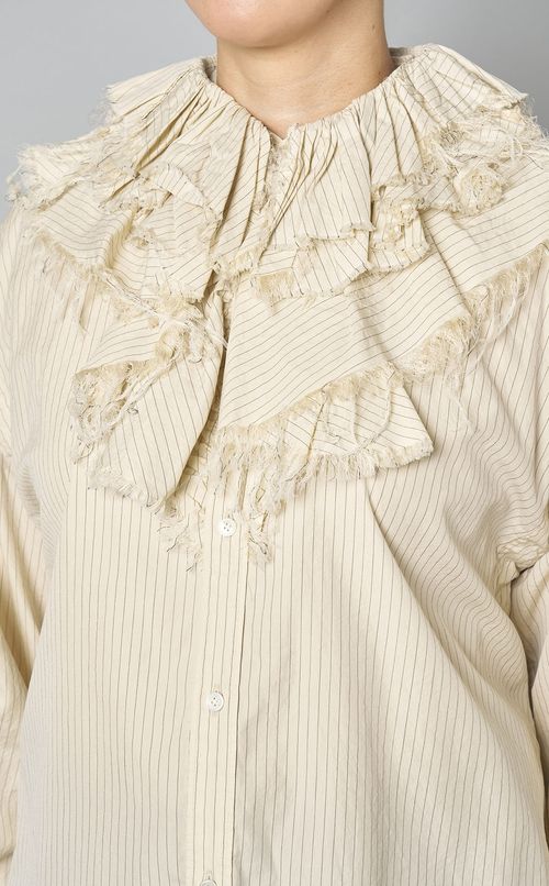 ストライプフリルカラーブラウス