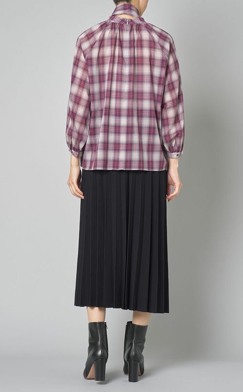 スタンドカラーボウタイブラウス