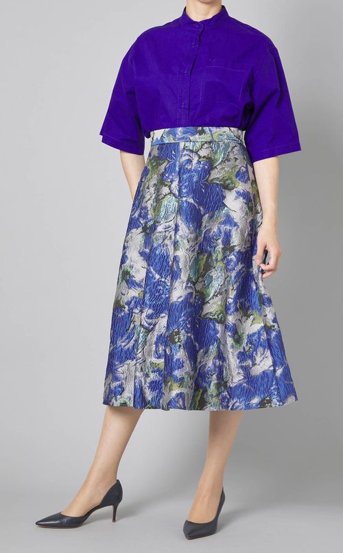 コットンバンドカラーショート丈ブラウス