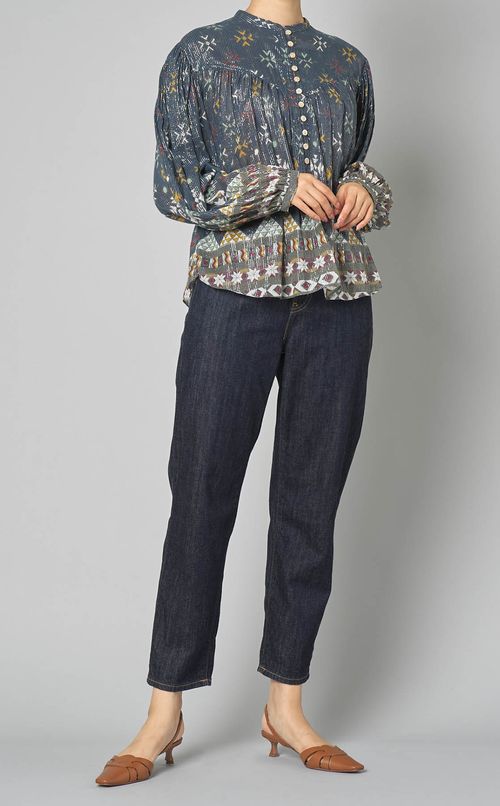 ラメストライププリントスモックブラウス