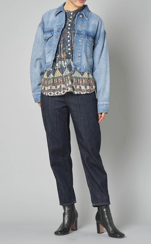 ラメストライププリントスモックブラウス