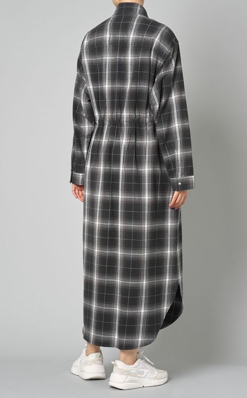 ドローコードチェックシャツワンピース