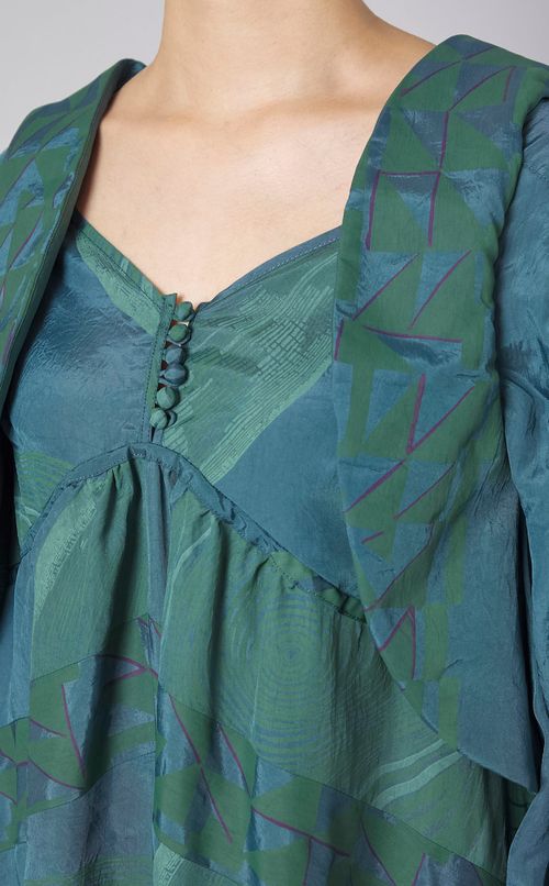 ウッドプリントギャザーワンピース