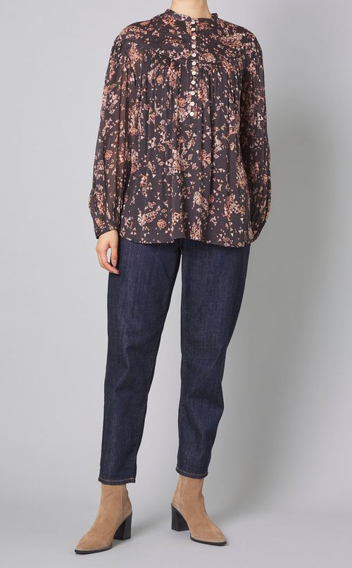 プリントギャザースモックブラウス