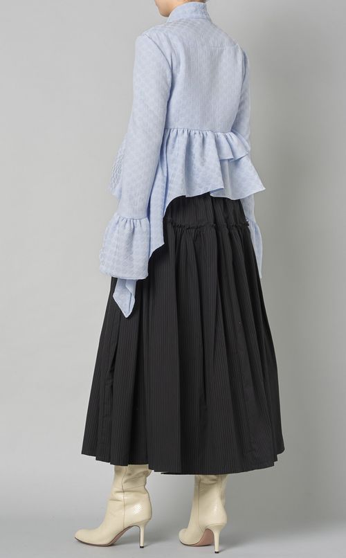 フラワージャガードボウタイフリルブラウス