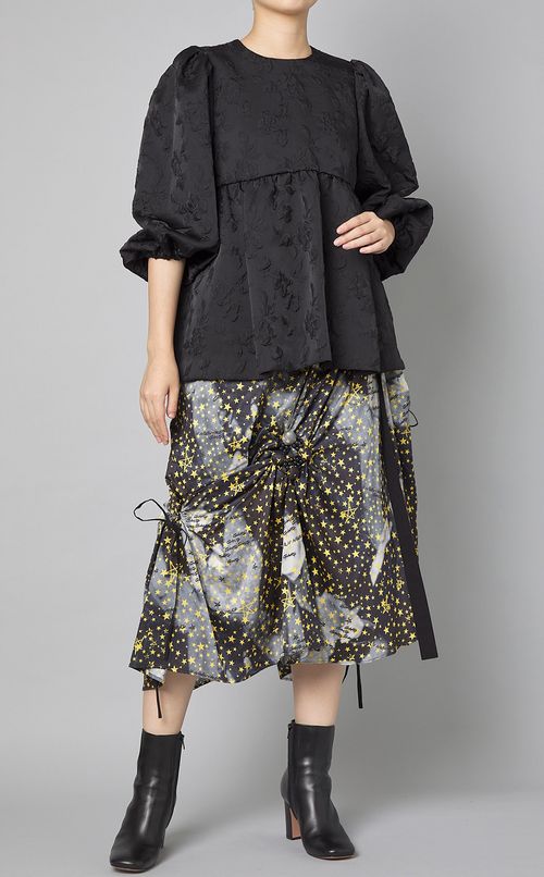 フラワージャガードフレアブラウス