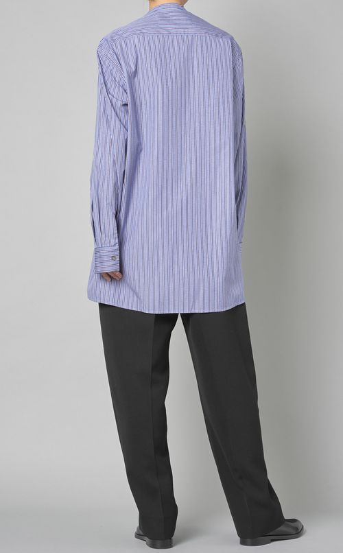 コットンストライプバンドカラーシャツ