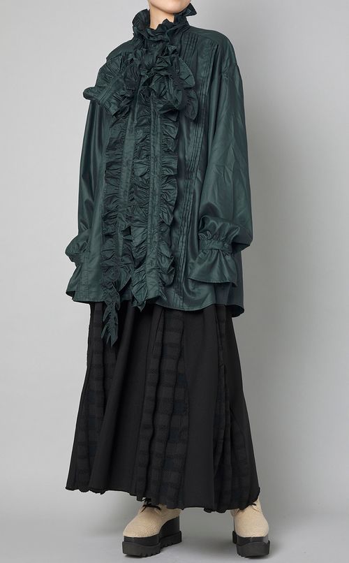 チェックプリーツロングニットスカート